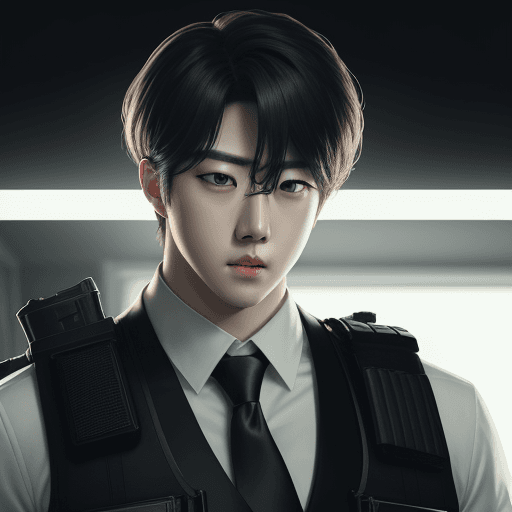 AI generated: Highly detailed portrait of Jin of BTS as a handsome detective with white shirt, bulletproof vest, a...