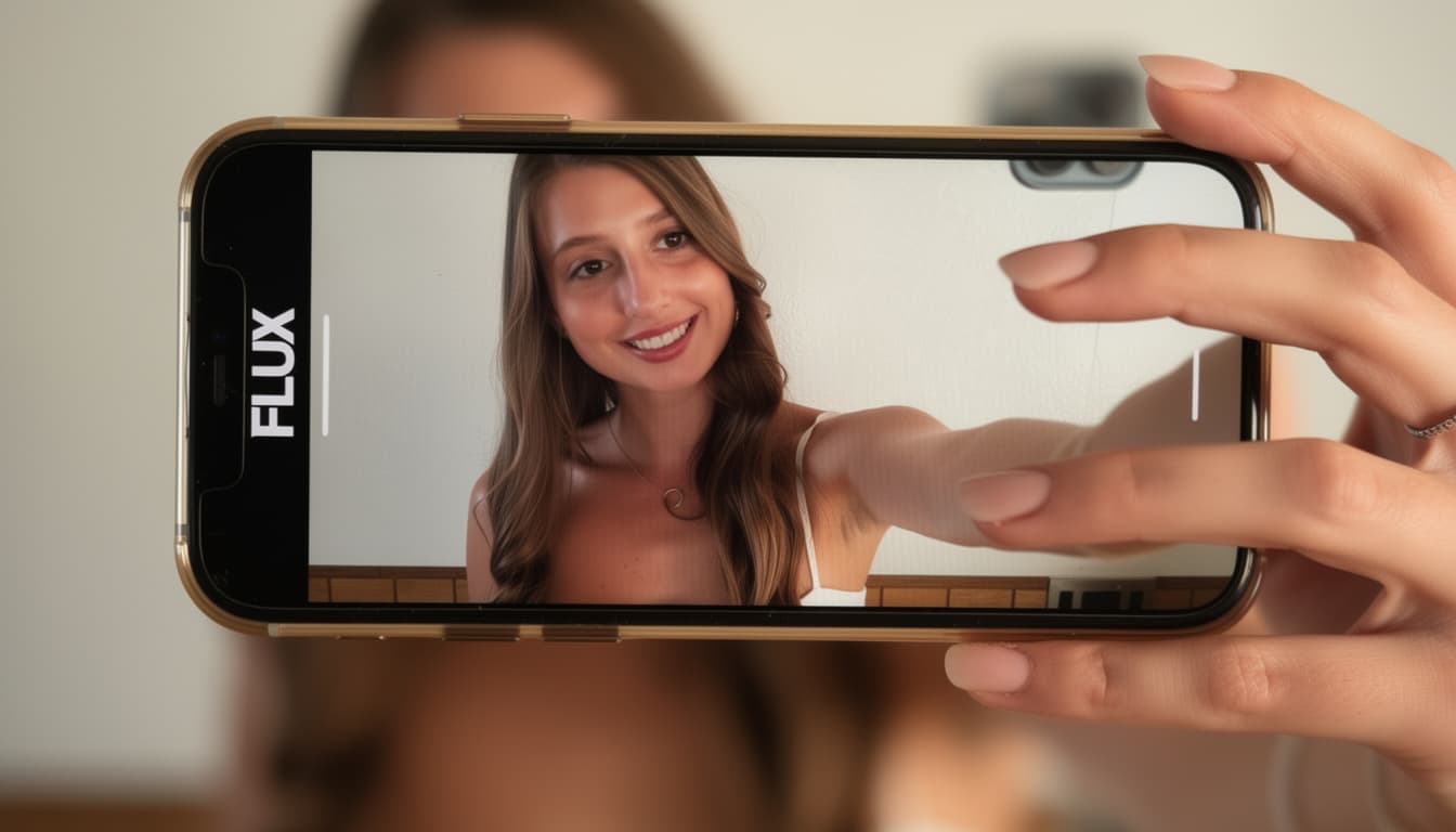 AI generated: The image: An extremely detailed close-up of a smartphone held in landscape view by the hand of the ...