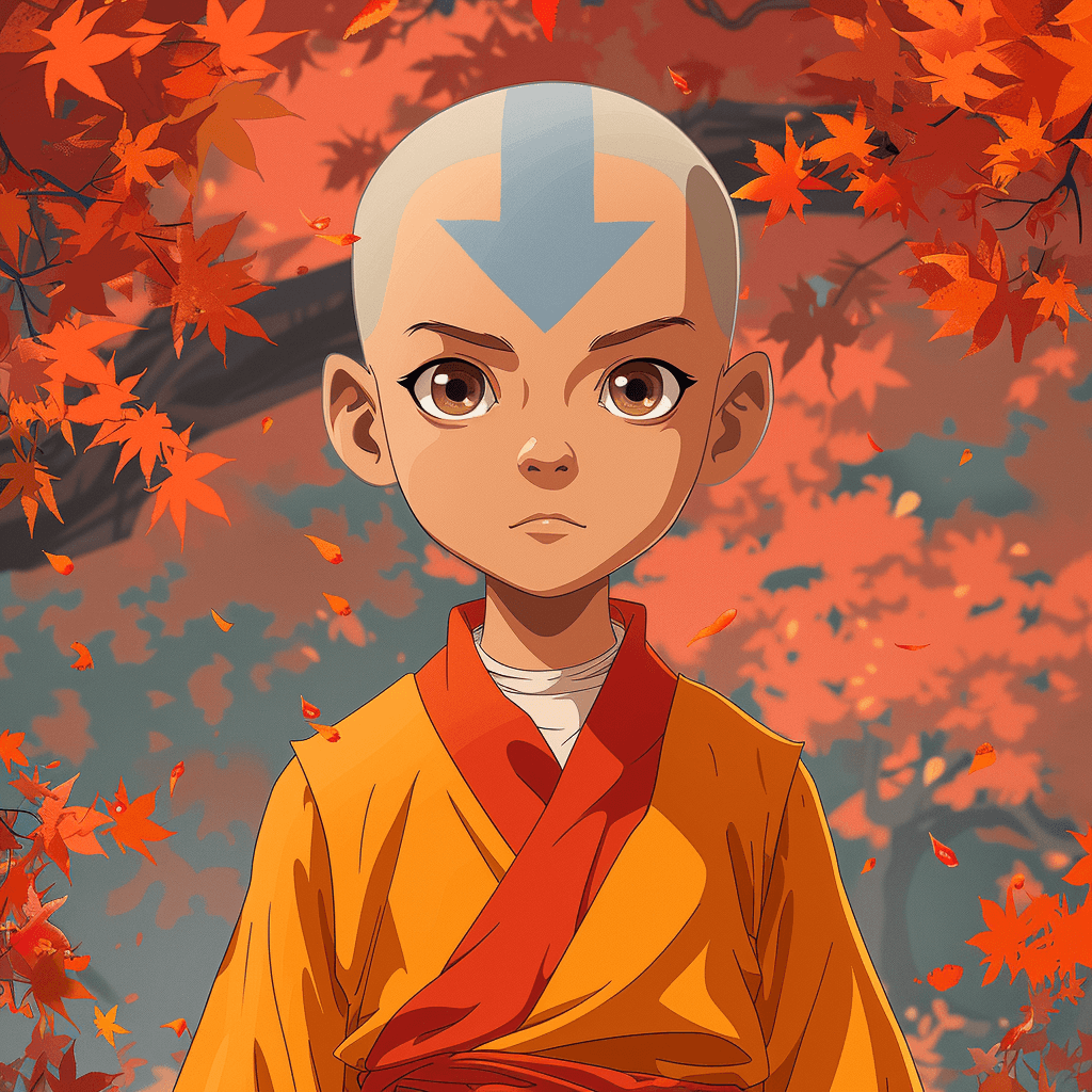AI generated: 
young avatar aang, the last airbender, in the style of furaffinity, orange robes, red