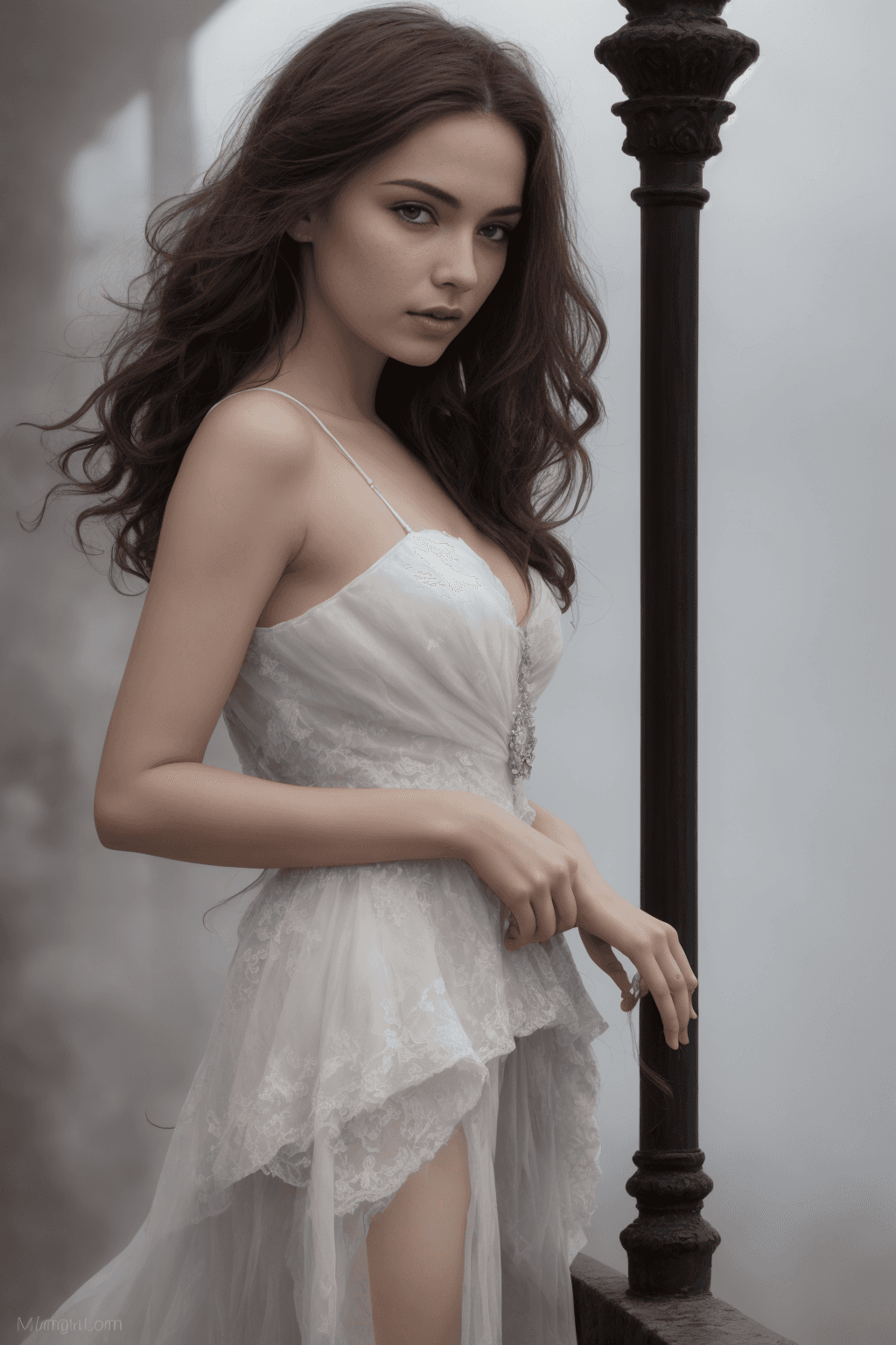AI generated: stunning, fantasy, victorian london market, gorgeous, stunningly beautiful young woman, selling oyst...