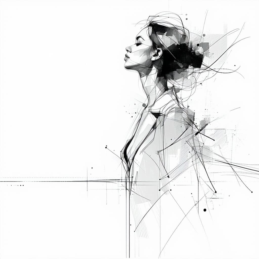 AI generated: A minimalist sketch of a woman, delicate, very basic line drawing, minimal, abstract --chaos 25 --ar...
