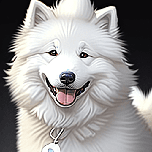 AI generated: smiling/happy white samoyed dog siting far from us, black background for my phone lockscreen leave a...