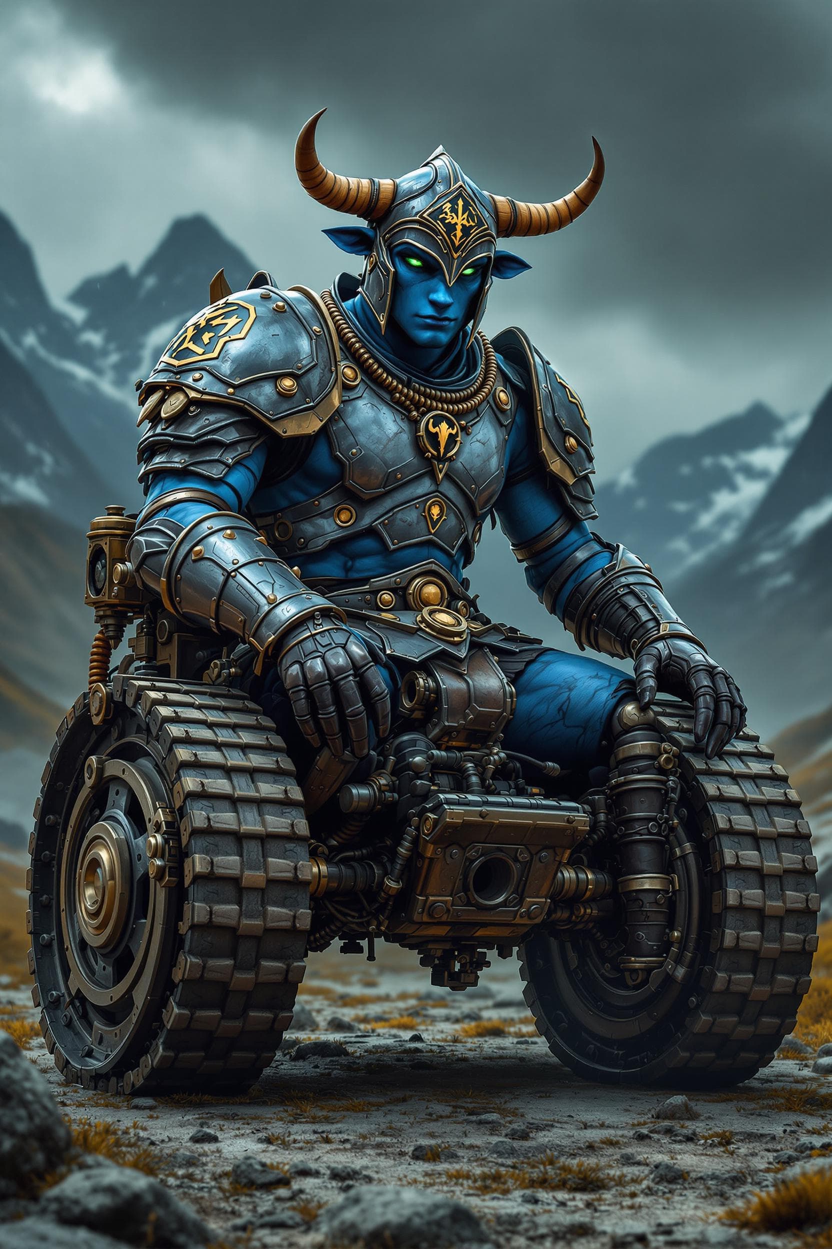 AI generated: High resolution photo full body, young blue skin anamorphic cow fighter, amputated legs!!! connected...