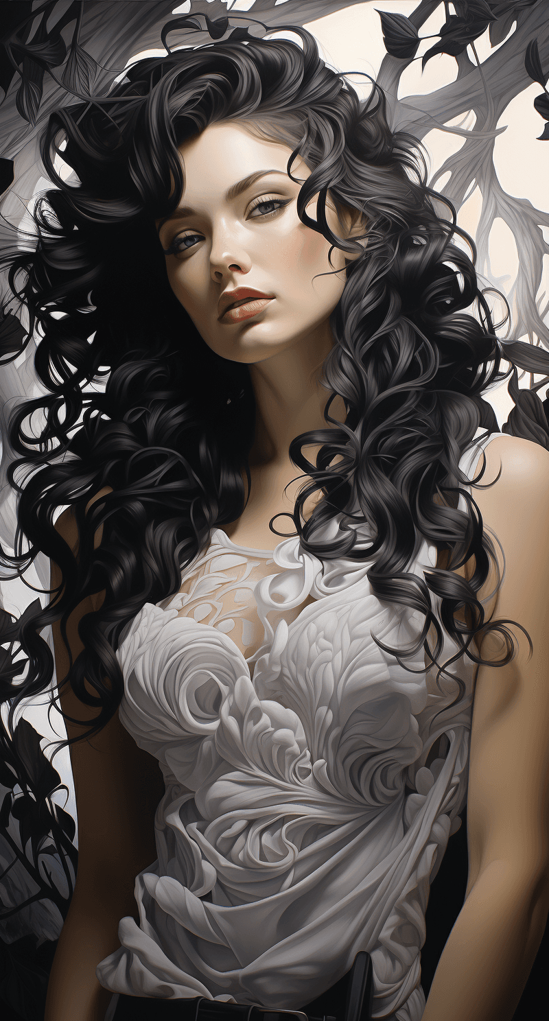 AI generated: an image of a beautiful woman with tattoos, in the style of monochromatic realism, darkly romantic i...