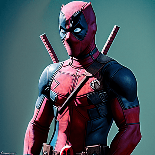 AI generated: deadpool cuerpo completo galante camisa blanca chaleco azul mirando al frente pose matona