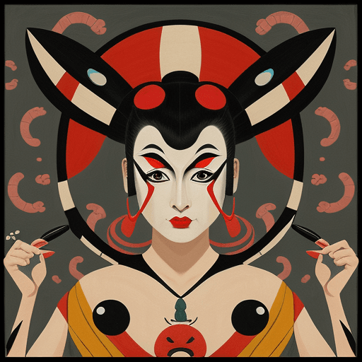 AI generated: a painting of [subject matter], in the style of retrofuturistic Kabuki theater, figurative and abstr...