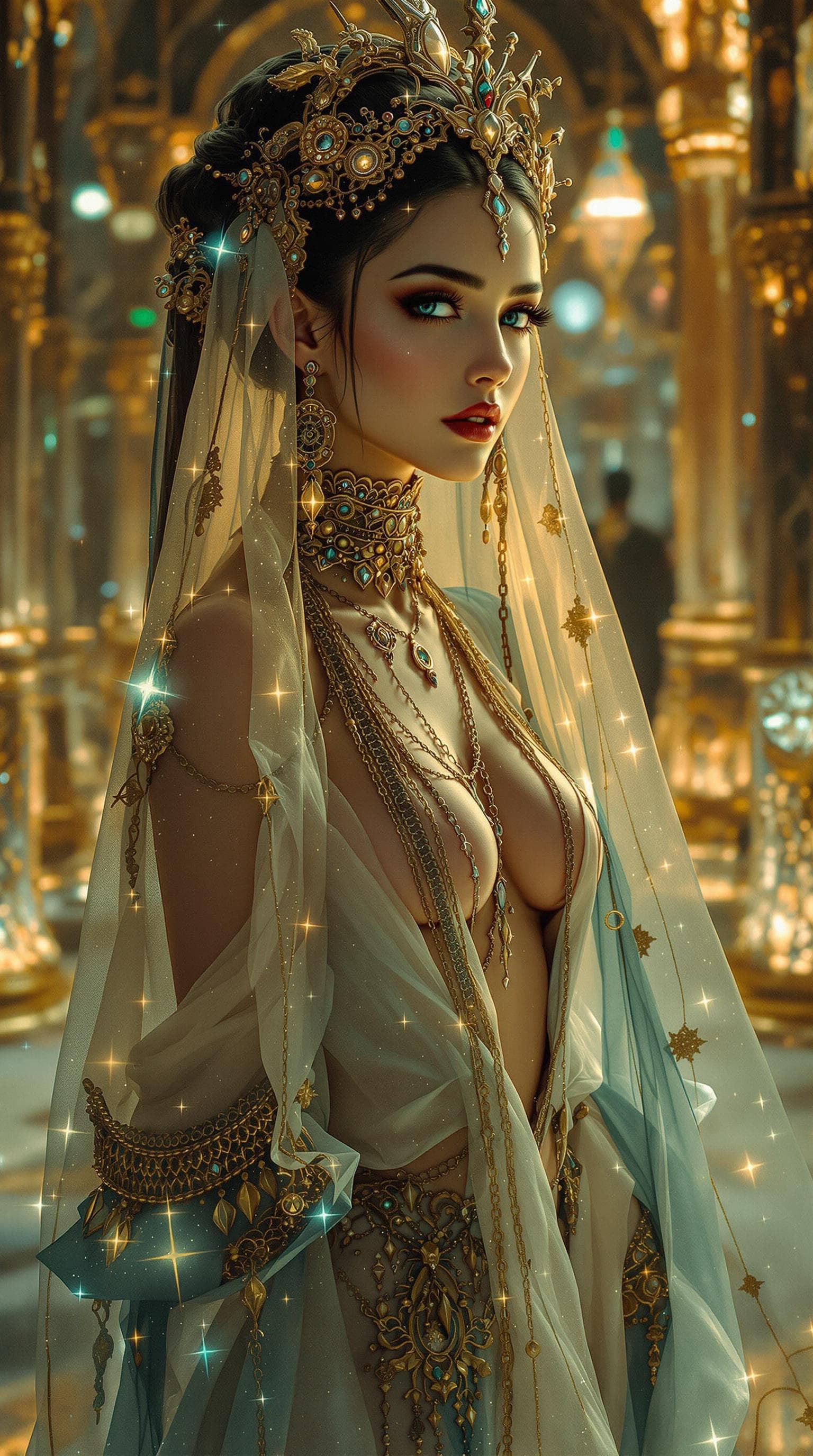 AI generated:  A 19th-century oil painting style depicting an oriental extremely beautiful,elegant princess   woma...