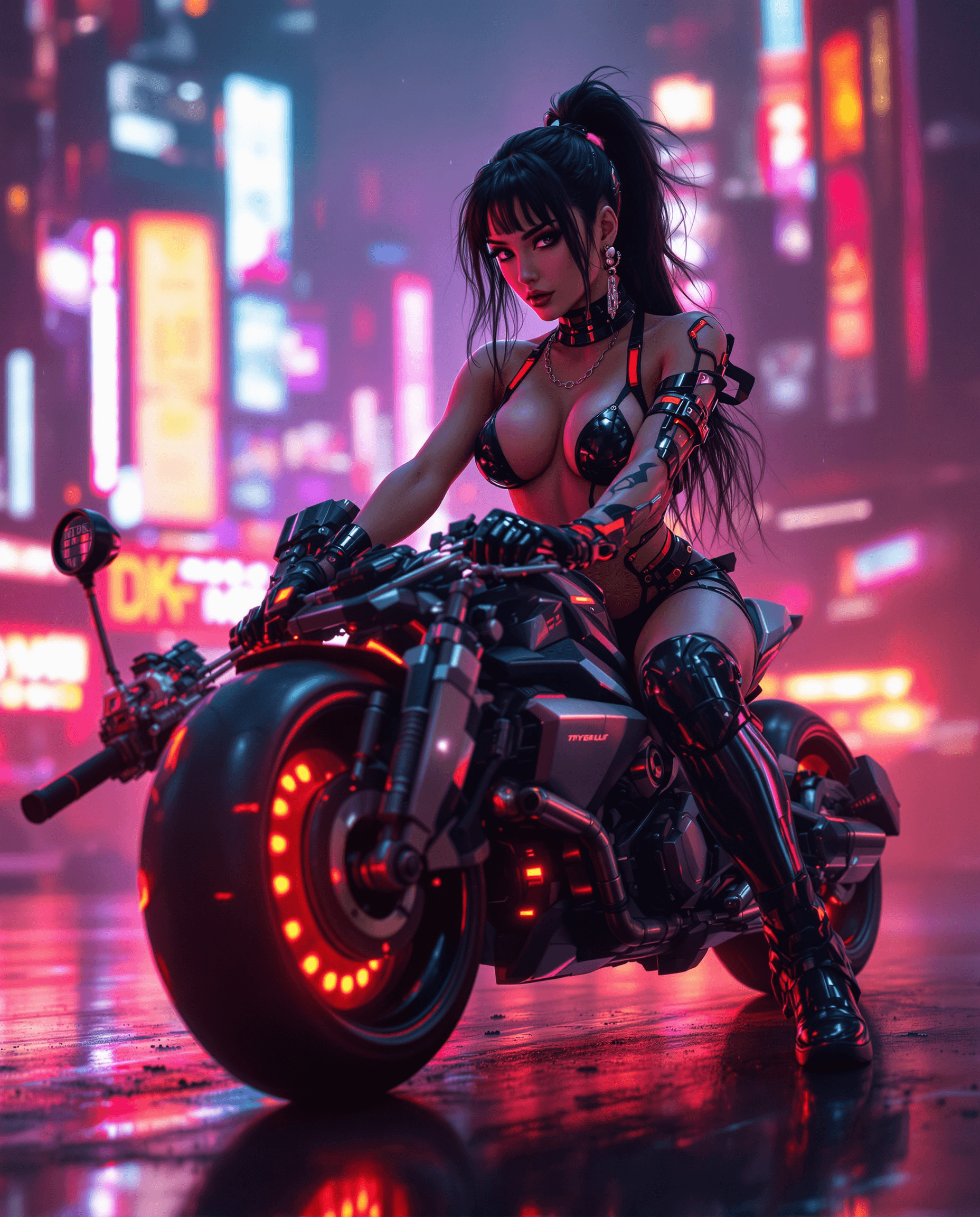 AI generated: Pin up girl of the future,cyberpunk,ling erie,dynamic lights,very high detailed background,8k movies...