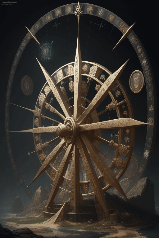 AI generated: the wheel of fortune from major arcana character concept art,, mixed media, trending on artstation a...