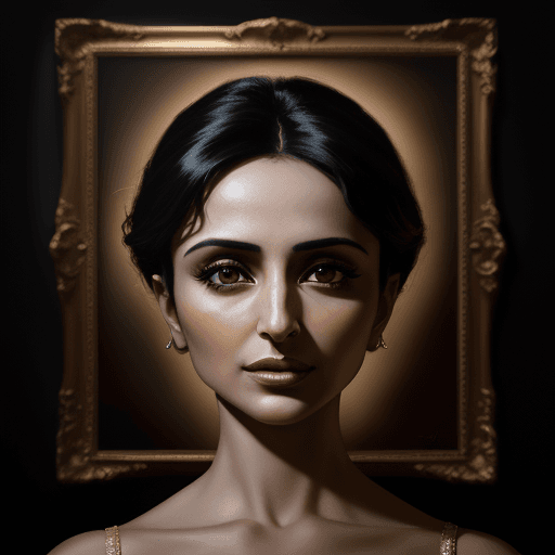 AI generated: masterpiece portrait of Nazanin Boniadi, dramatic lighting, illustration by Jonathan Yeo, 4k, extrem...