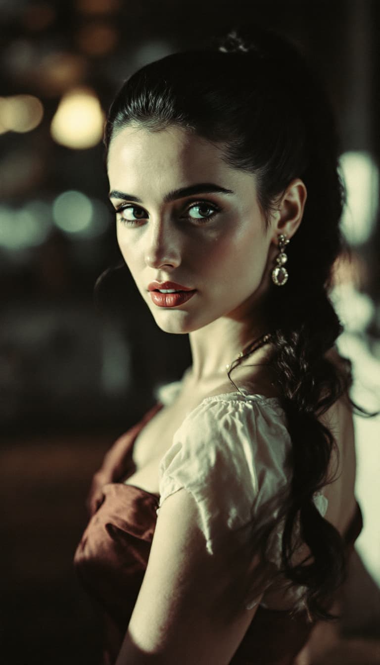 AI generated: 50's Polarized photo , Jennifer Connelly,ponytail hairstyle, feeling.