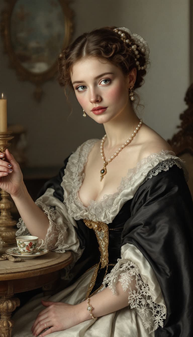 AI generated: Evoking the Dutch Golden Age and Johannes Vermeer, a meticulously rendered, whole-body representatio...