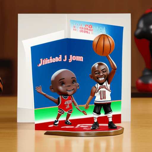 AI generated: Birthday Invitation card with a Chibi Michael Jordan figurine. he is Watching in the camera and smil...