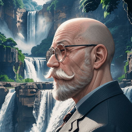 AI generated: Stunning visual photo of an older, bald man wearing round transparent glasses, defining elderly feat...