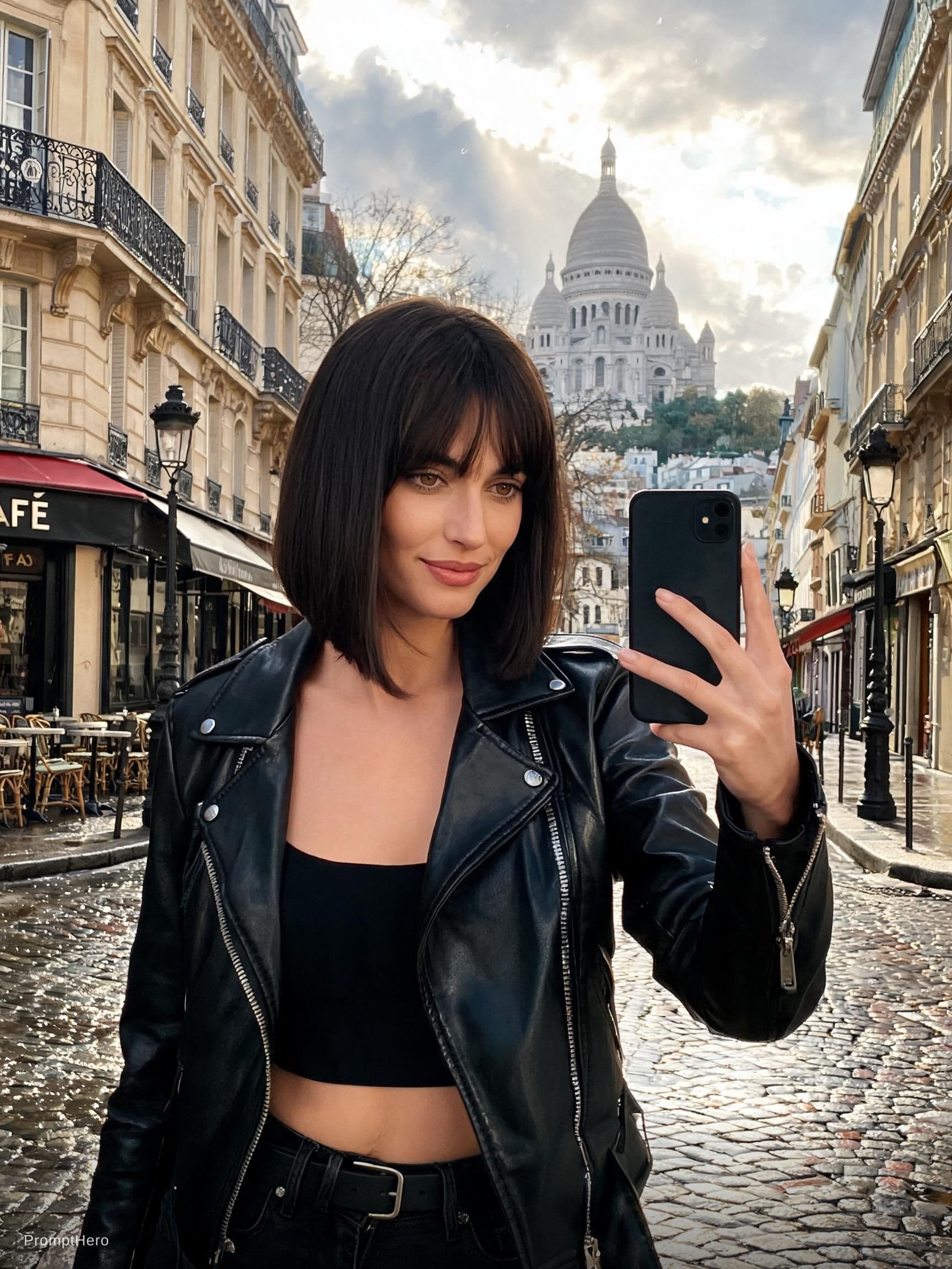 AI generated: Ultra-realistic selfie photo of a stylish European woman in Montmartre, Paris. She has fair skin, wa...