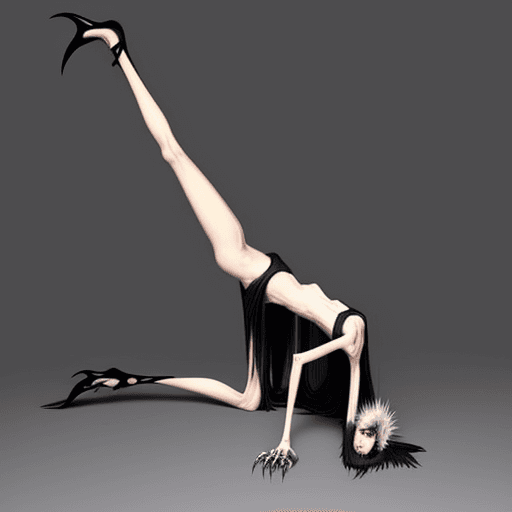 AI generated: extreme skinny slender girl, with long curved claws, skinny legs and long skinny calves in high heel...
