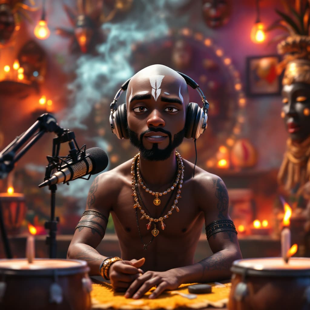AI generated: a Pixar-style 3D character inspired by a legendary Afrobeat musician, bald head , clean shave,  plac...