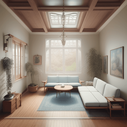 AI generated: High resolution photography interior design, dreamy sunken living room conversation pit, wooden floo...