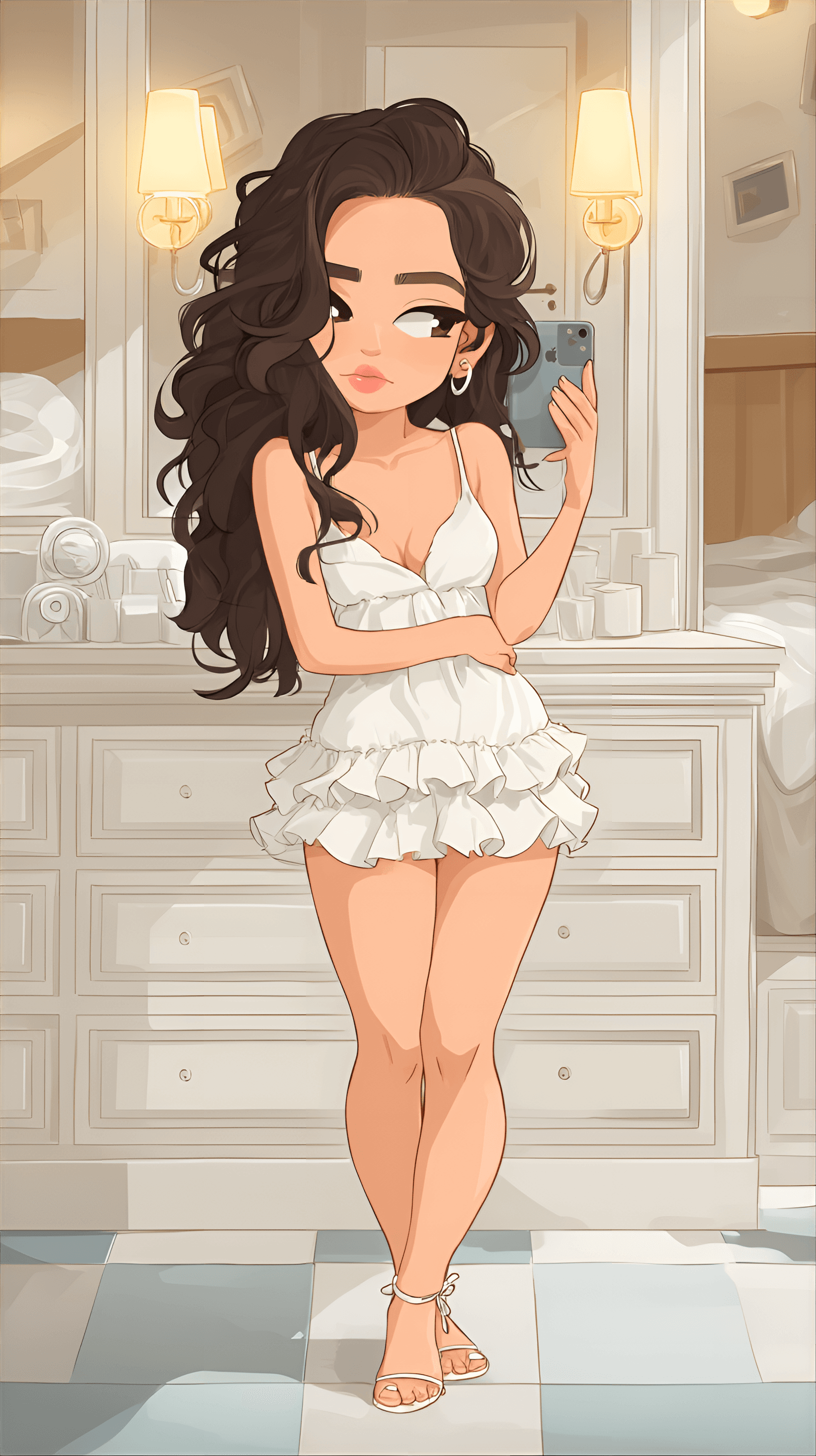AI generated: cute caricature chibi, curvy chibi selfie enthusiast, taking a mirror selfie, the curvy chibi selfie...