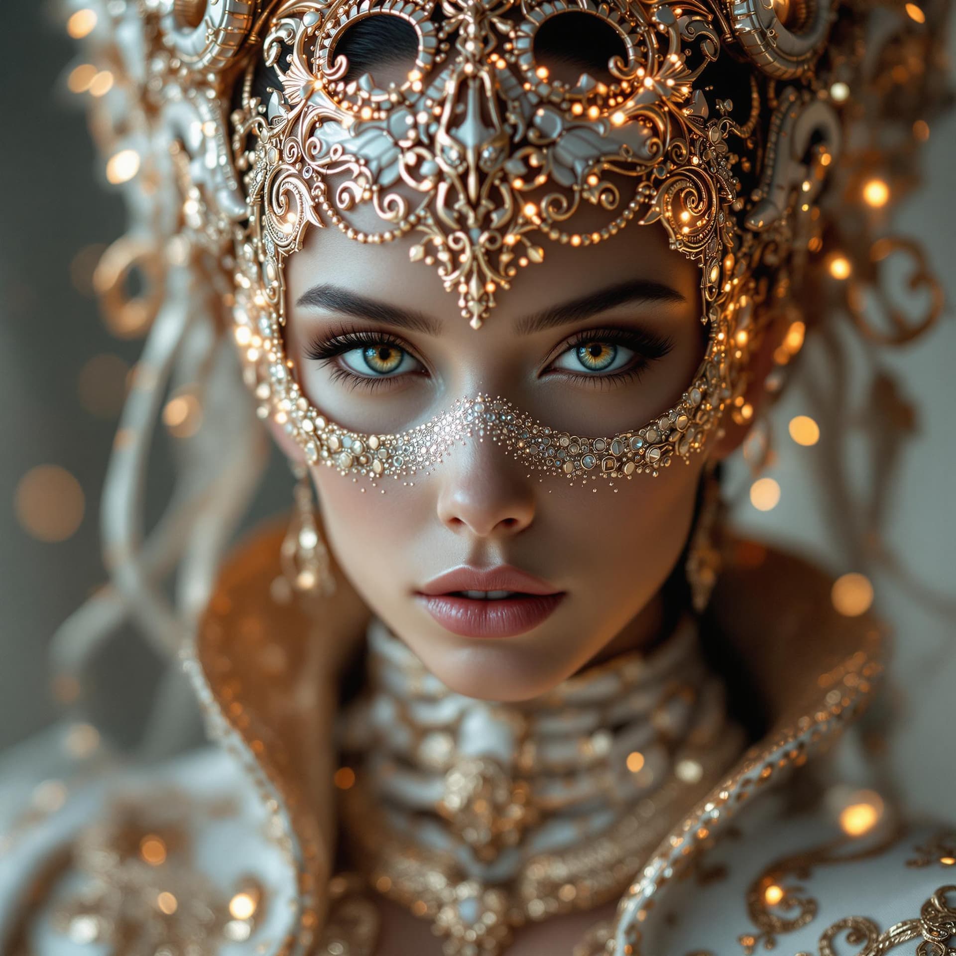 AI generated: Imagine a mesmerizing photo portrait of a woman that blends ethereal beauty with avant-garde fashion...