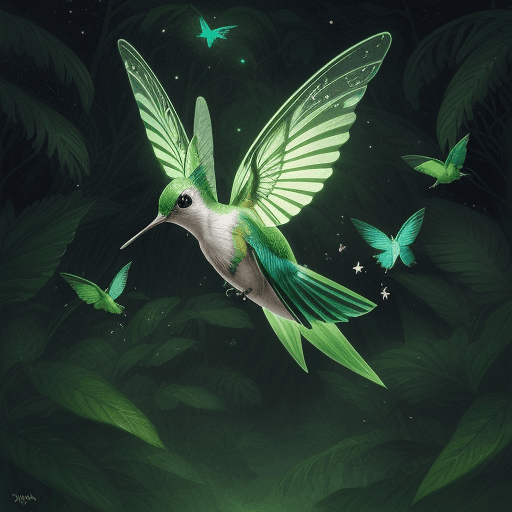 AI generated: 2D, Illustration, color ink sketch, classical ink art, Masterpiece, bird, a green elegant translucen...