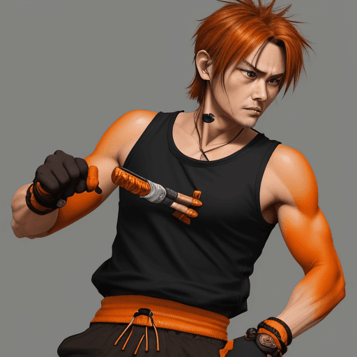 AI generated: expressive caricature in realistic style Yo Asakura King of Shamans Orange Orange Earphone Dishevele...
