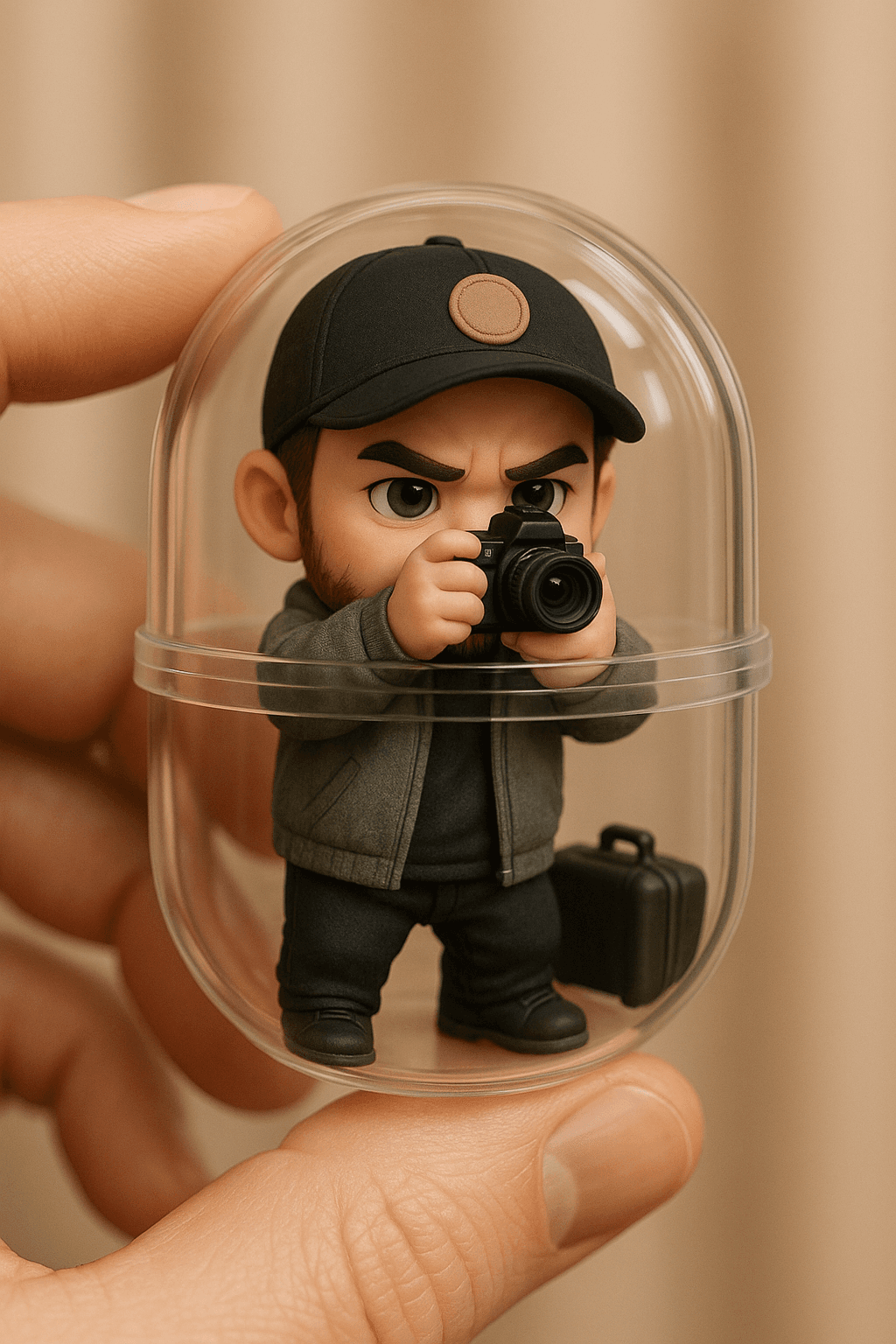 AI generated: {
  "subject": {
    "type": "chibi figurine",
    "gender": "male",
    "expression": "focused"...