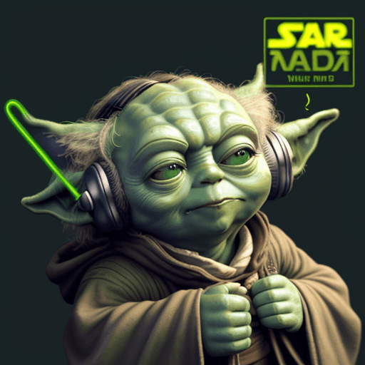 AI generated: yoda avec un casque audio sur les oreilles, 8k