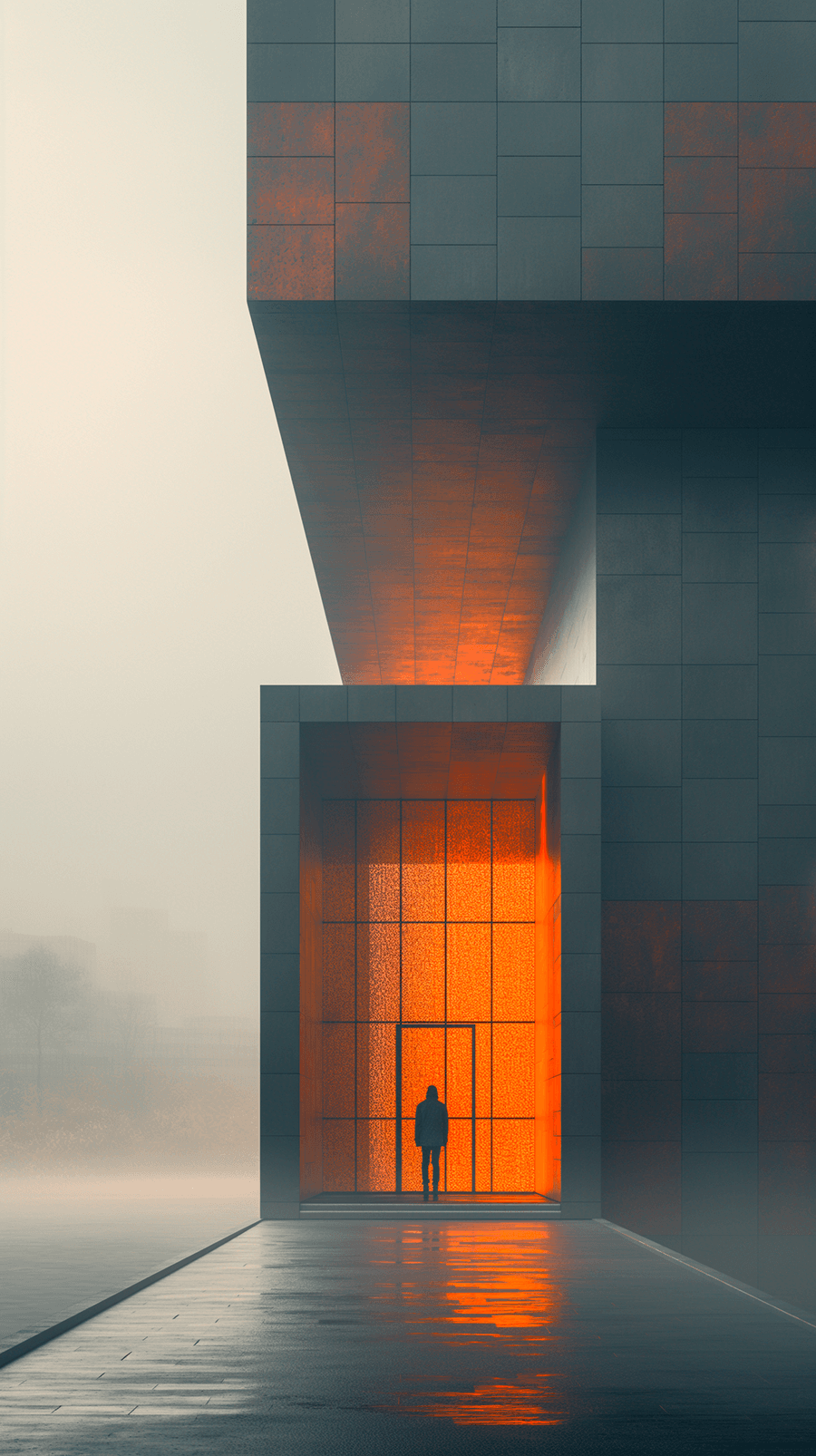 AI generated: photography, dynamic view, minimalist building facade design, Canon EOS 5D Mark IV, EF 24mm f/1.4L I...