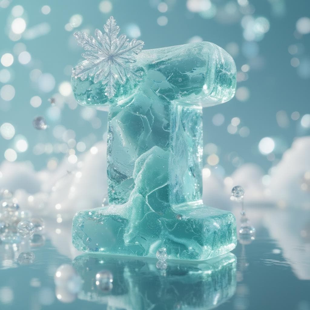 AI generated: render, centered composition, "ice" letter, emerald ice, pastel light gradient cyan background, caus...