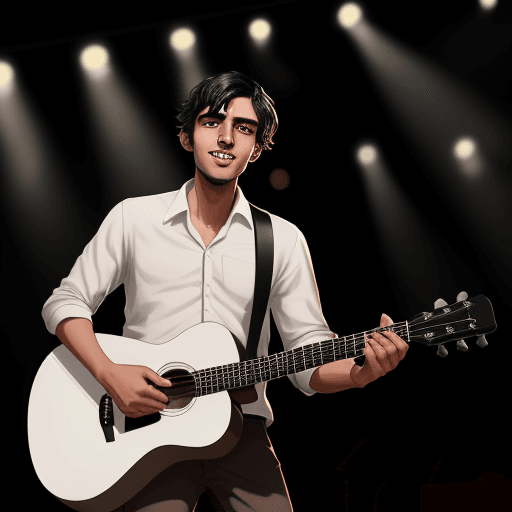 AI generated: caricature style a light brown man, with black hair, aged 25 years old with open eyes and a closed m...