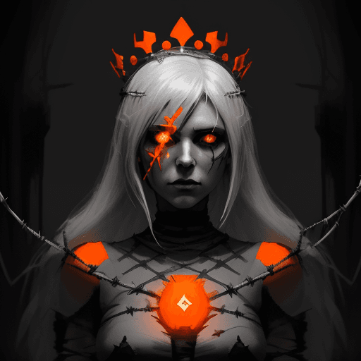 AI generated: n image of a female with crown of barbed wire and a glow orange, in the style of speedpainting, dark...