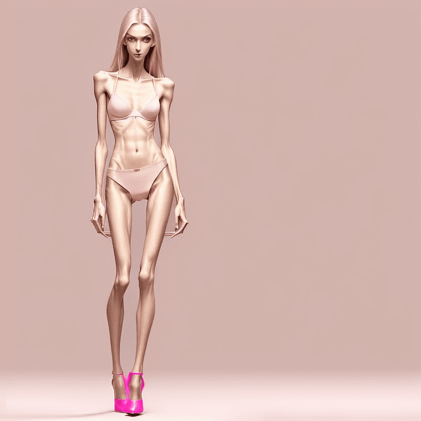 AI generated: photo of two an extremely skinny, flat-chested model with extreme long and skinny legs in an extreme...