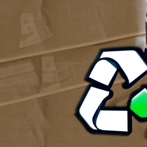 AI generated: a photo of man with an 3d recycle logo in its hand with recycling industry in background