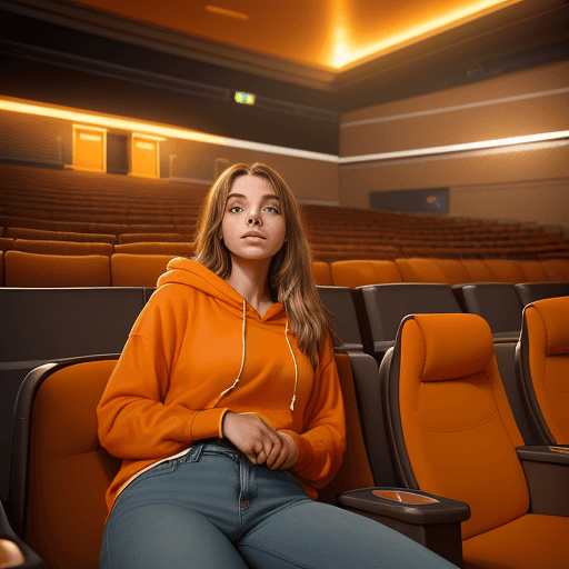 AI generated: photography, vast emptiness of a movie theater serves as the backdrop for a moment of carefree repos...