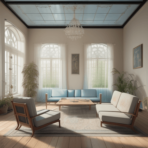 AI generated: High resolution photography interior design, dreamy sunken living room conversation pit, wooden floo...