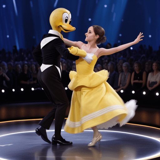 AI generated: Donald Duck and Emma Watson dancing