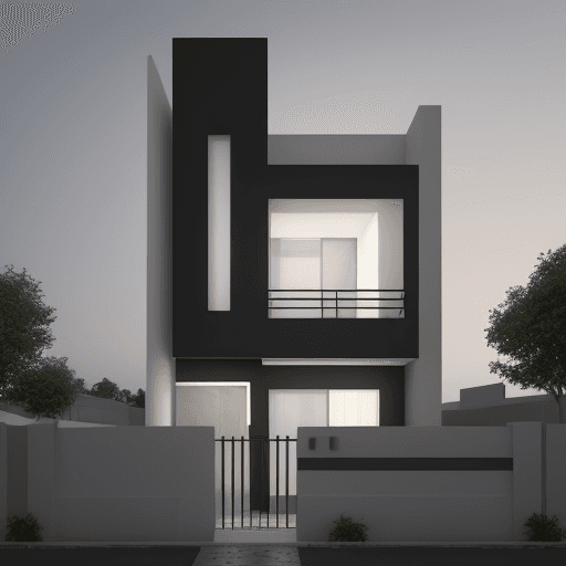 AI generated: facade design, minimalist, realism lights --no duplex, two story, double layer --chaos 2 --ar 4:3 --...