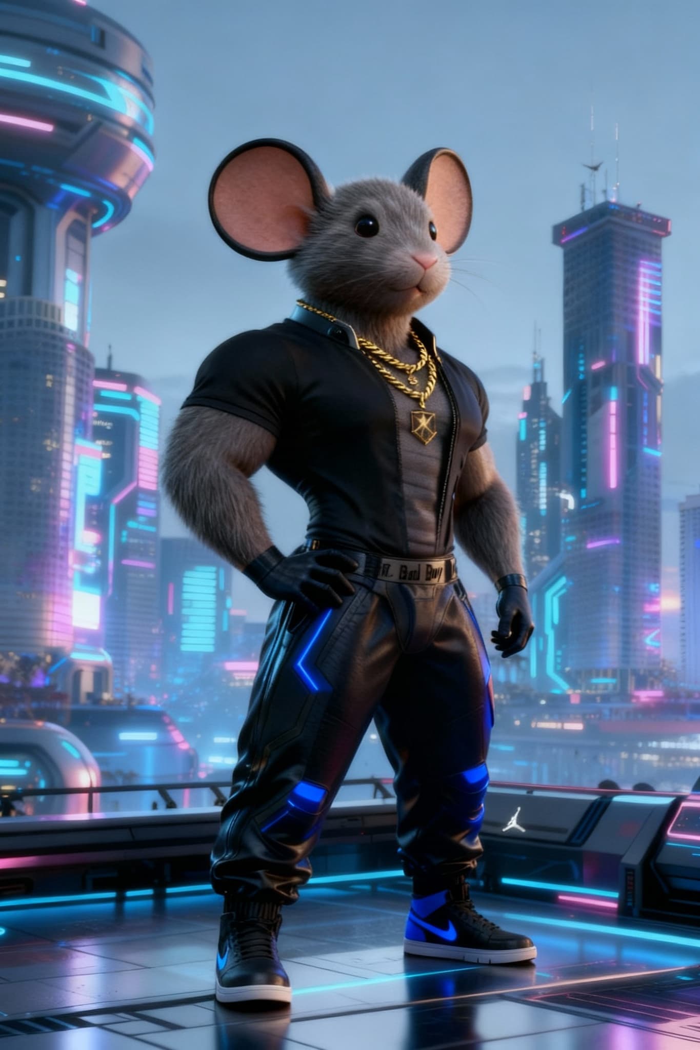 AI generated: Make Mickke... Omar, the Mouse from Rock & Rule. Rounded head to propotion, mouse face, ears, eyes, ...