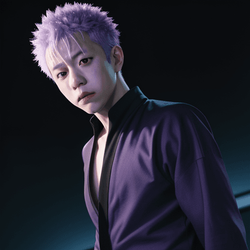 AI generated: Gojo Satoru from jujutsu kaisen::3 anime::3 dark matter::3 spotlight::3 ultraviolet::3 --aspect 9:16...