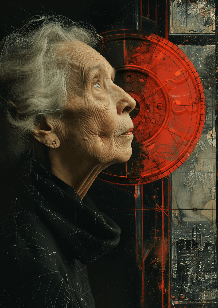 AI generated: the cover of this album shows an old woman looking out a window, giorgione, monotype/monoprint, conc...