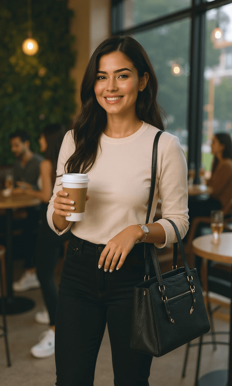 AI generated: ultra realistic lifestyle photo of a stunning 24 year old Latina influencer with long caramel brown ...