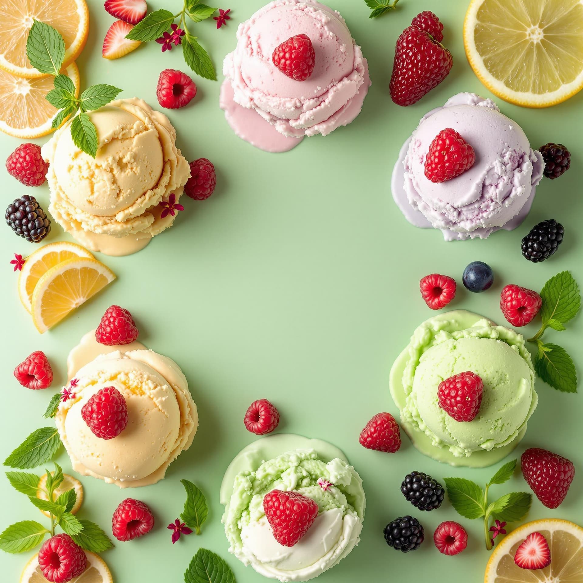 AI generated: The image features a vibrant and appetizing arrangement of ice cream scoops in various flavors neatl...