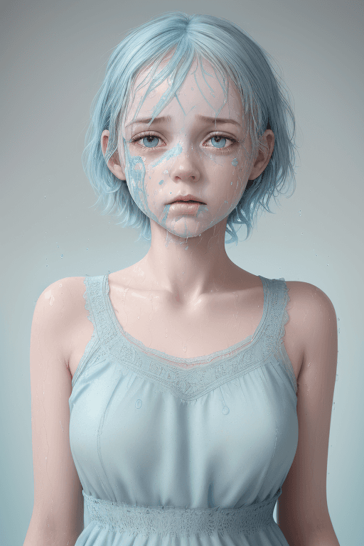 AI generated: A cute girl wearing light blue hair in a light blue lace dress, in the style of hyperrealism and pho...