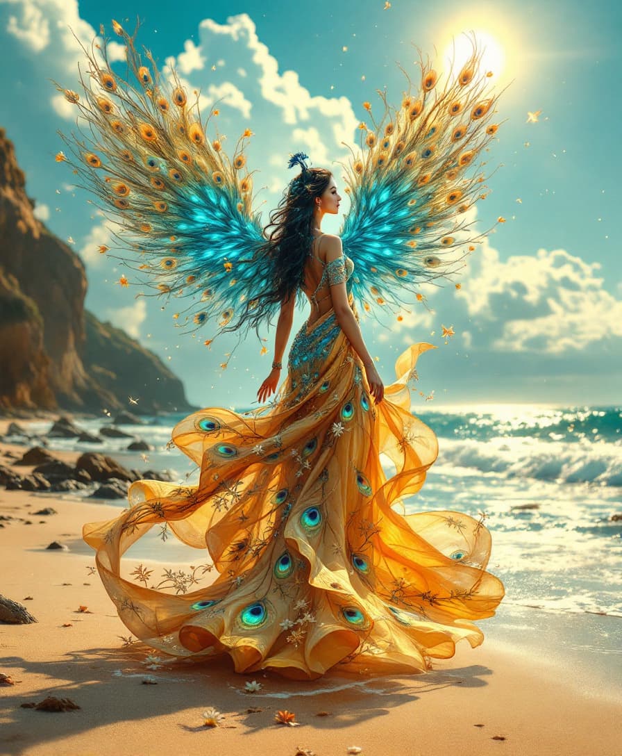 AI generated: "Under a vast, endless blue sky, where the golden sun bathes the world in warmth, a celestial goddes...