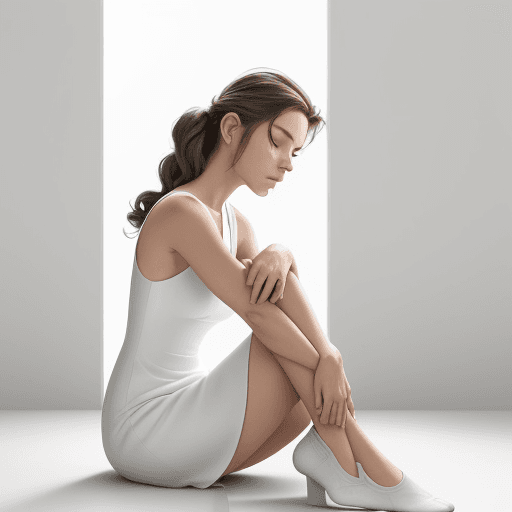 AI generated: An image of a serene woman seated on the floor in a minimalist modern interior. She has her legs cro...