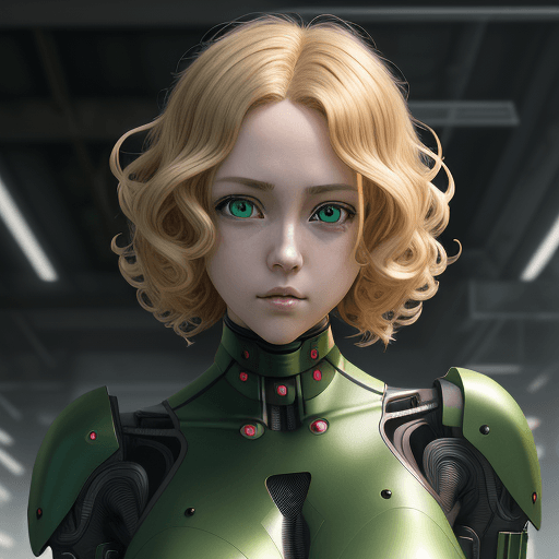 AI generated: beautiful android anime girl, beautiful short blond curly hair, beautiful green eyes, in the style o...
