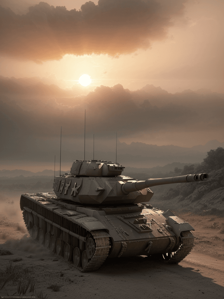 AI generated: Photo of a ultra realistic war tank, dramatic light, pale sunrise, cinematic lighting, battered, low...