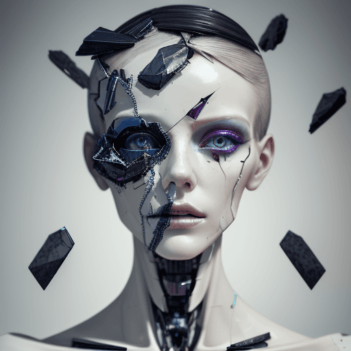 AI generated: Death of a beautiful humanoid female,  close up of a broken android, digital art, cracked porcelain ...
