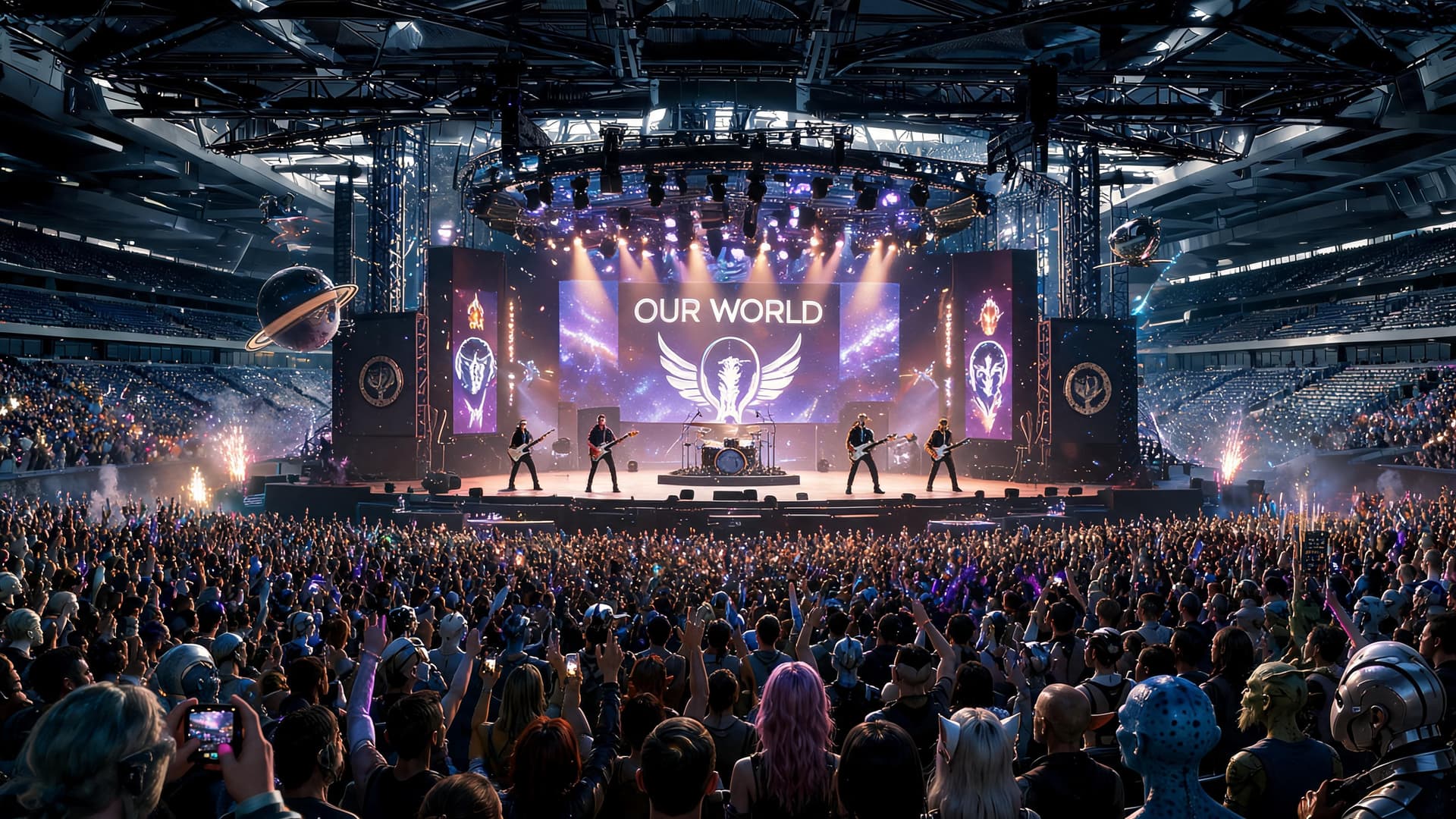 AI generated: Use the uploaded concert arenas as the reference image. Preserve the exact camera angle, stage layou...